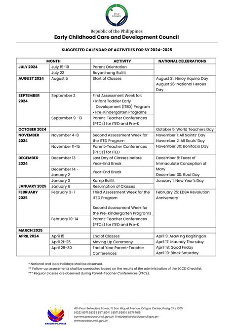 eccd calendar of activities 2024|Guidelines for the Safe Reopening of Early Childhood.